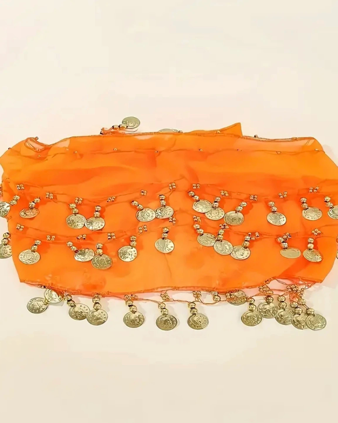 Vibrant Orange Belly Dance Hip Scarf with Coins - photo 4