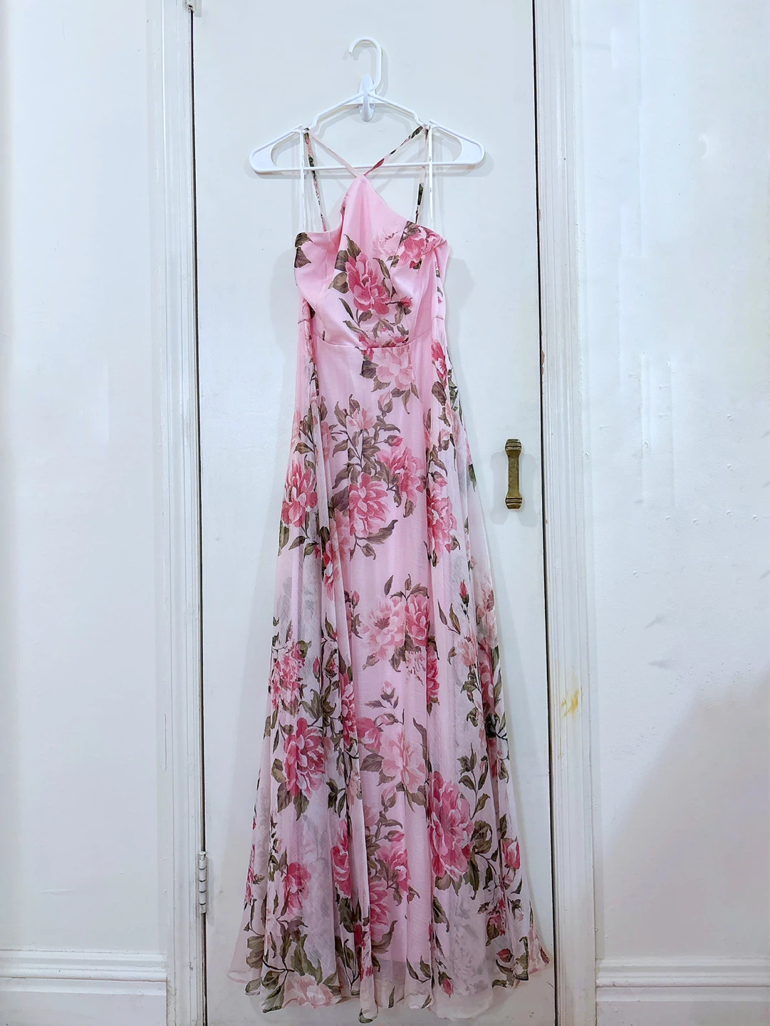 Lulus Pink Floral Print Halter Neck Maxi Dress
