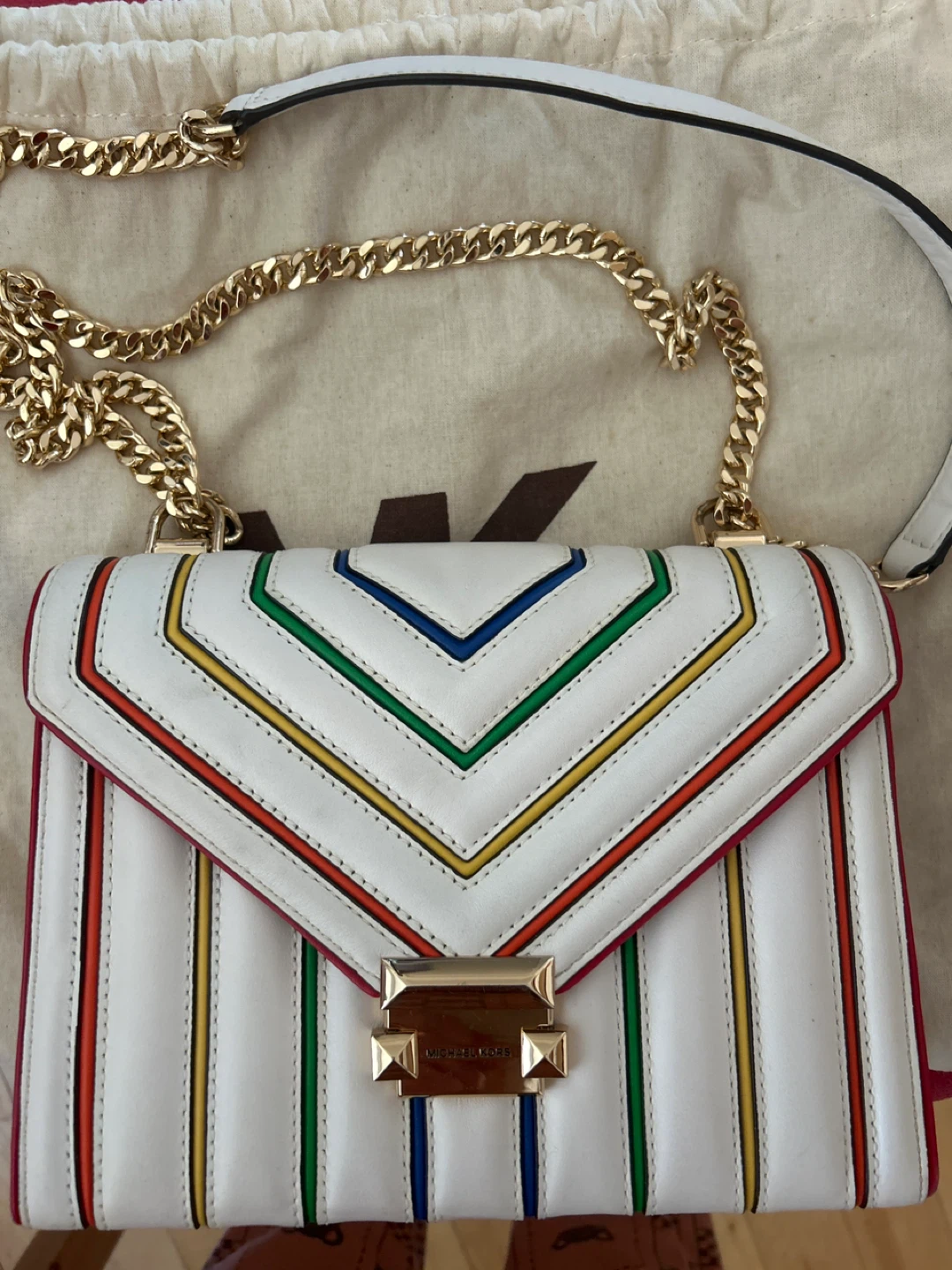 Michael Kors White Leather Chain Shoulder Bag