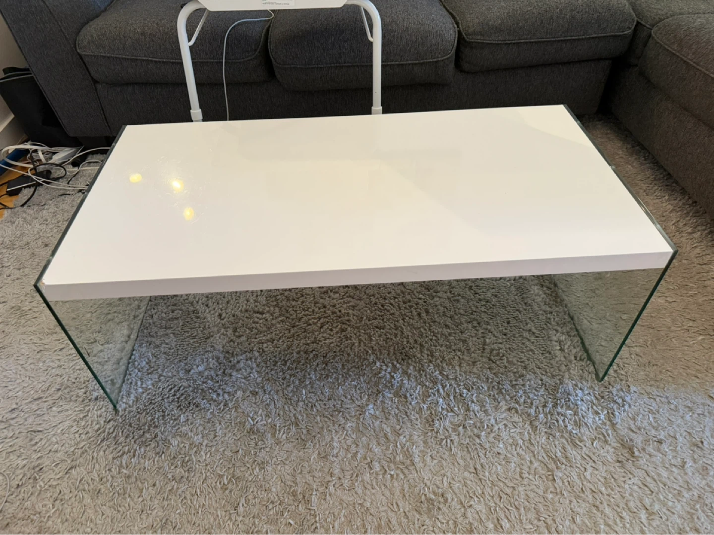 White Coffee Table with Glass Legs