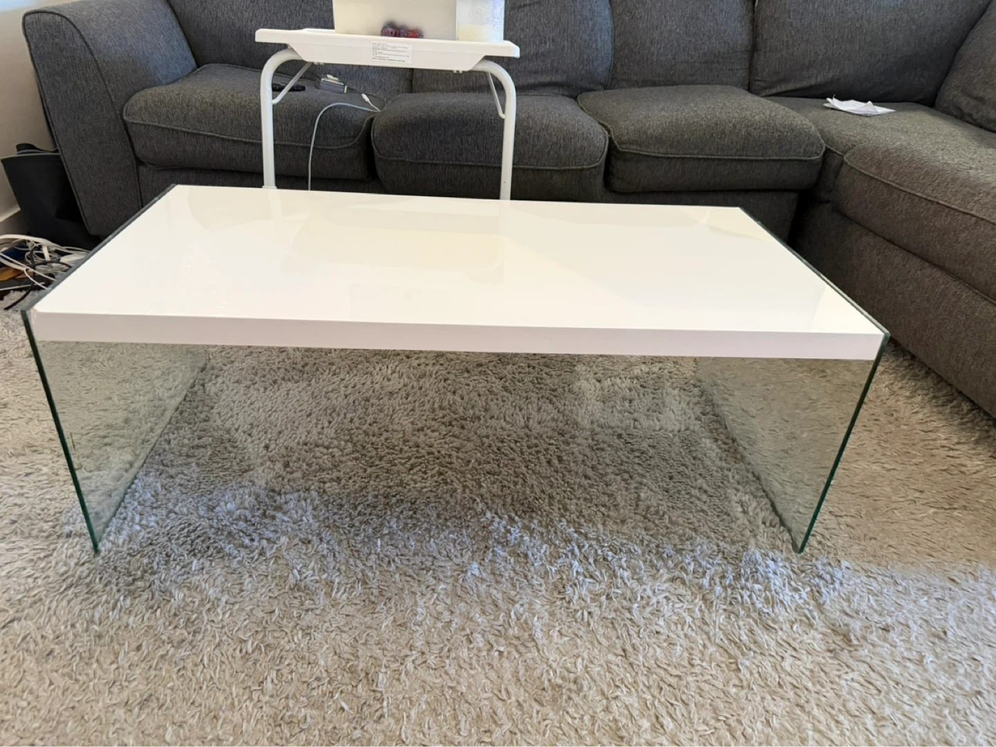 White Coffee Table with Glass Legs - photo 2