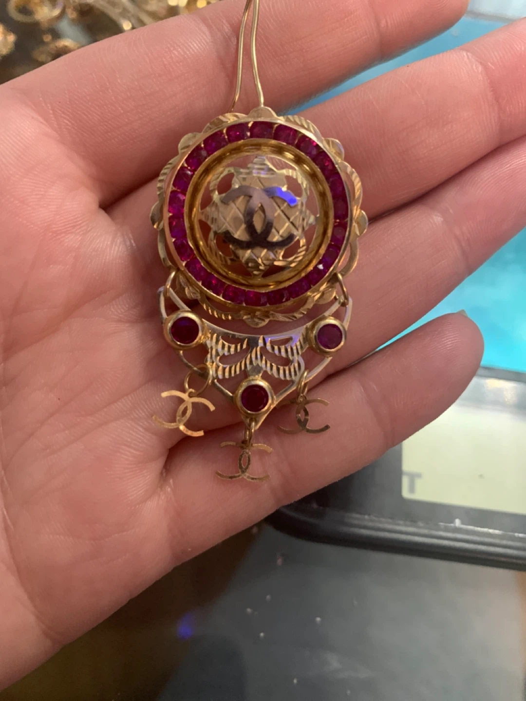 14 k Chanel Gold  Earrings with Rubies