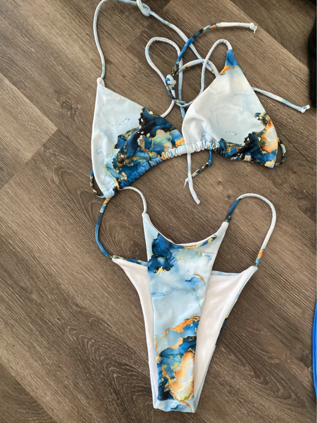 Blue and Gold Marble Bikini Set
