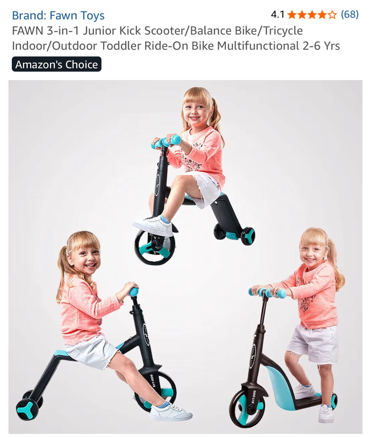 Fawn Toys FAWN 3-in-1 Junior Kick Scooter/Balance Bike/Tricycle - photo 3