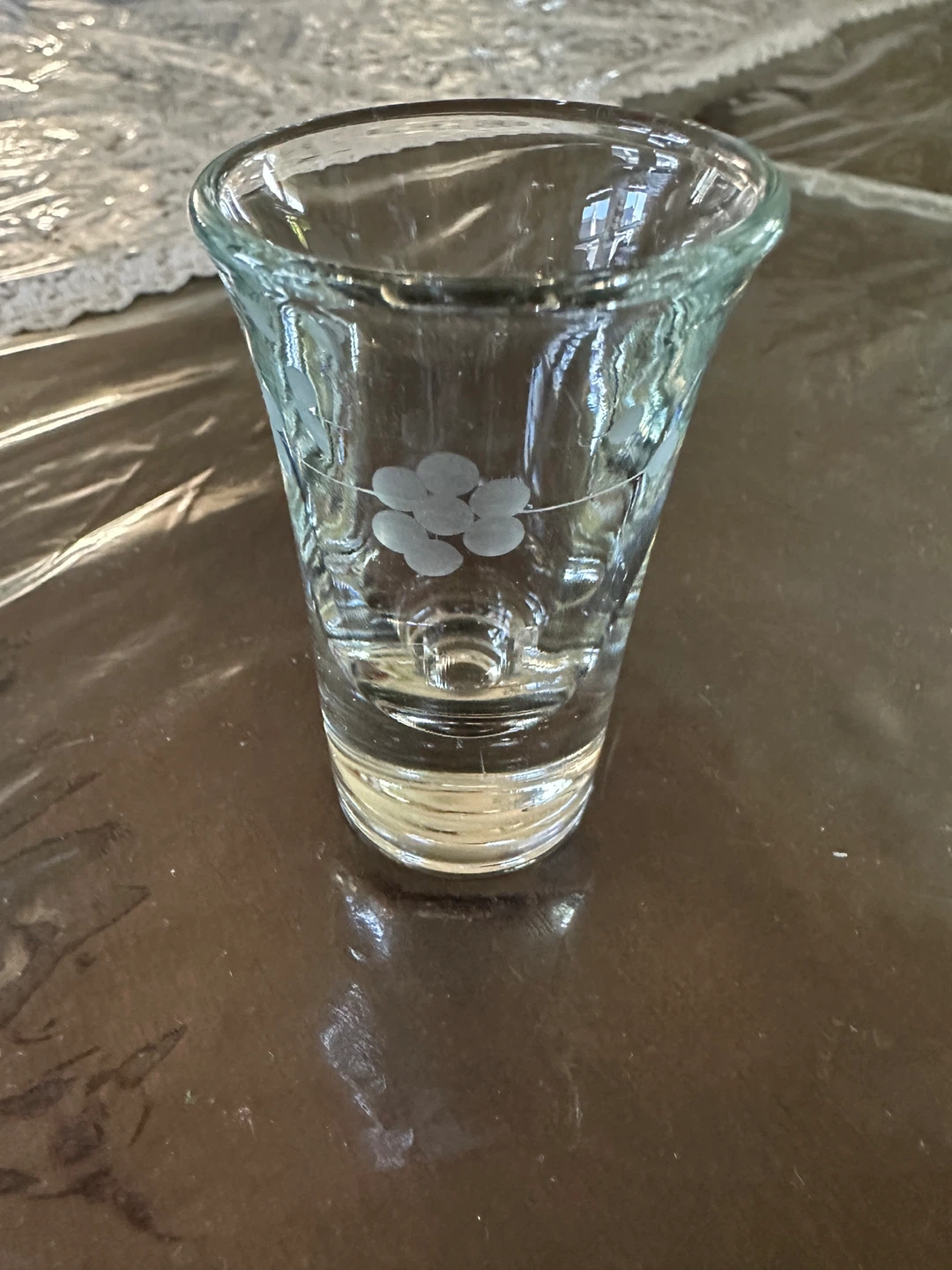 Set of 16 Clear Shot Glasses with Floral Etching