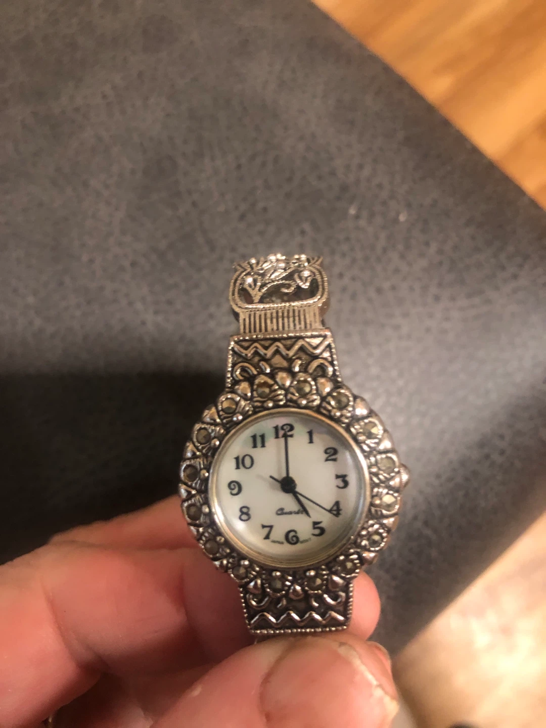 Vintage Silver Tone Quartz Watch with Marcasite Detail
