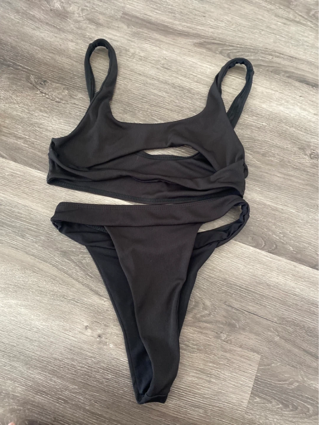 Black Ribbed Cutout Bikini Set