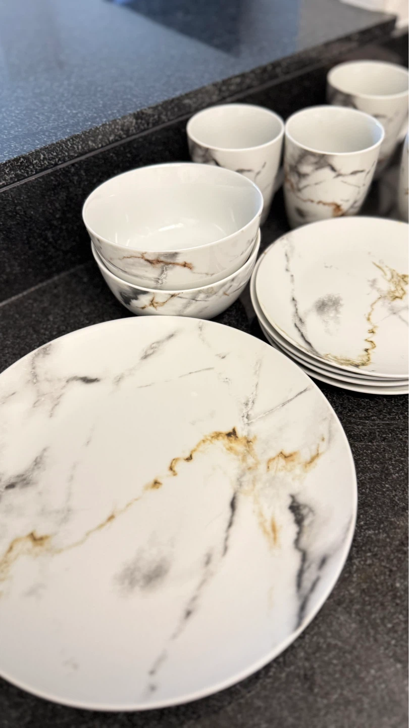 Marble Print Dinnerware Set - 14 Pieces