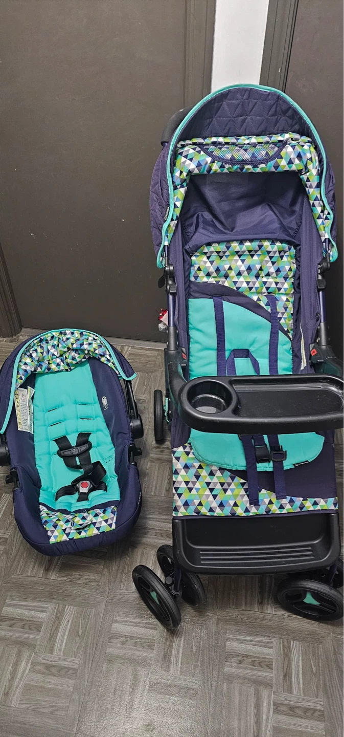 Travel System Stroller and Car Seat Combo - Navy/Teal Geometric