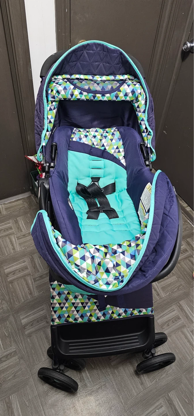 Travel System Stroller and Car Seat Combo - Navy/Teal Geometric - photo 2