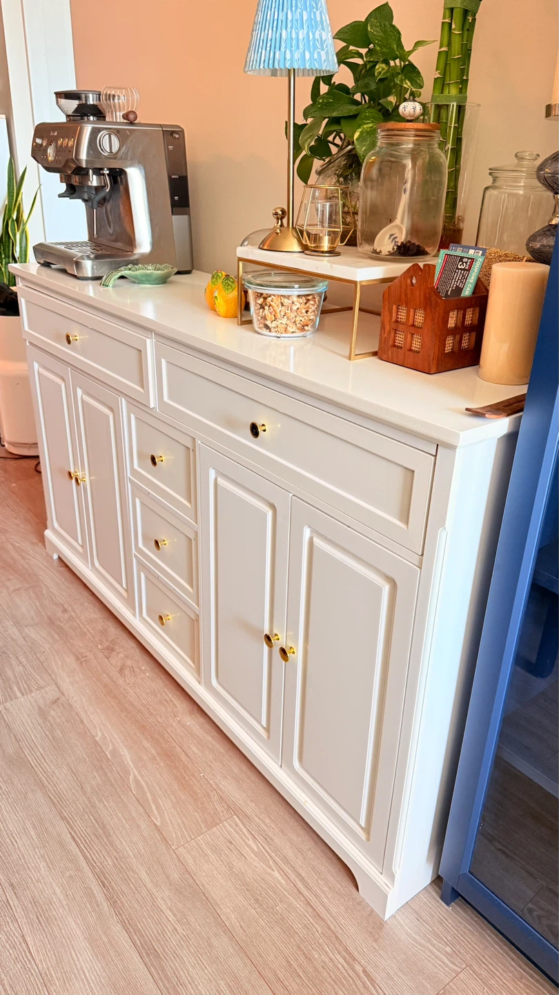 White Sideboard with Gold Hardware