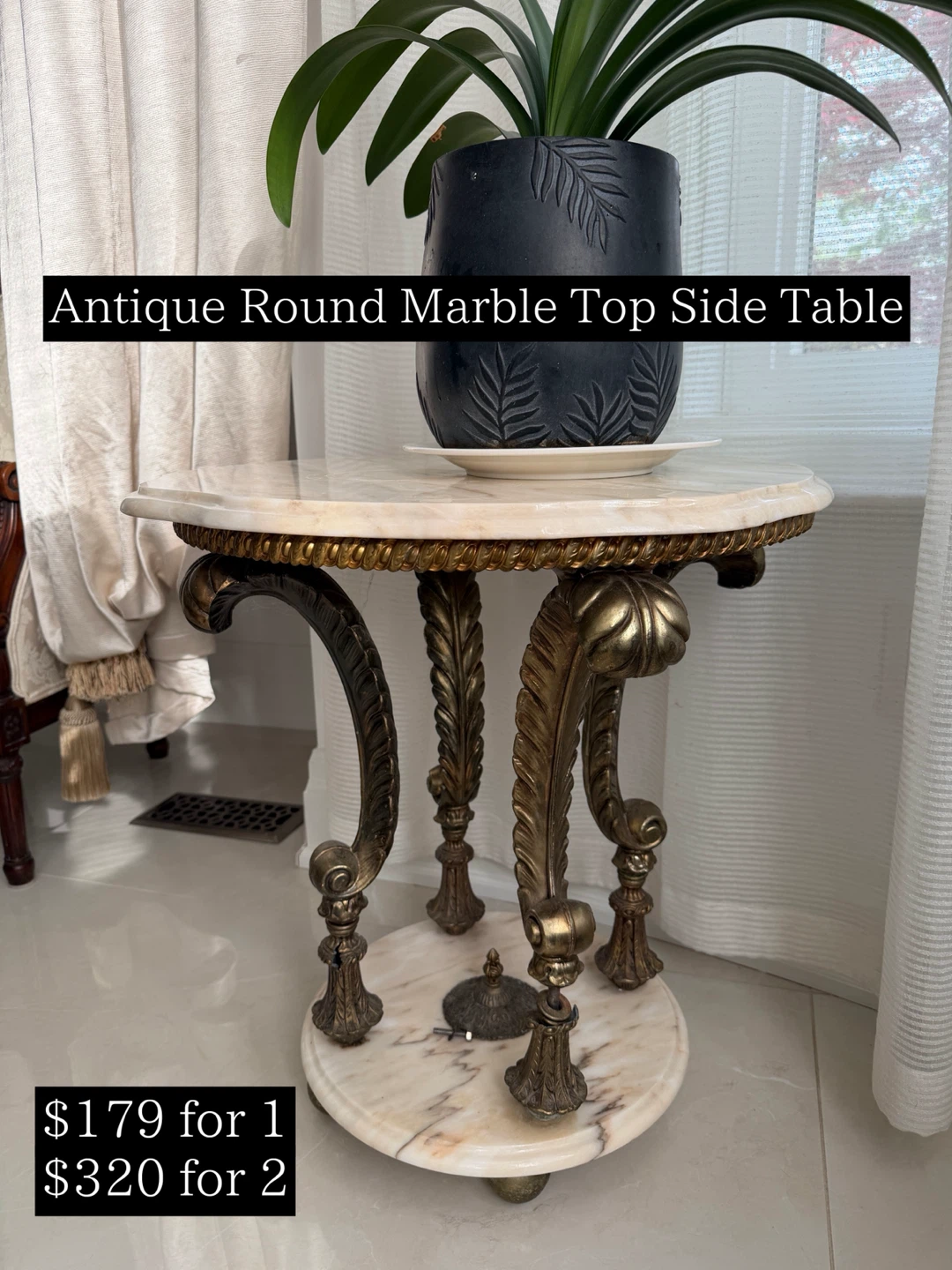 Antique Round Marble Top Side Table