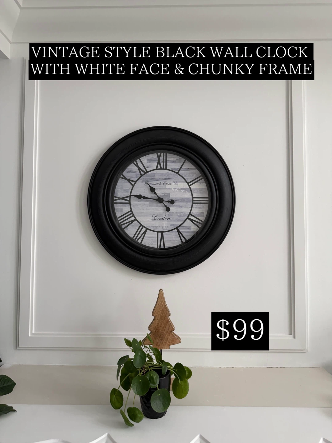 Vintage Style Black Wall Clock with White Face