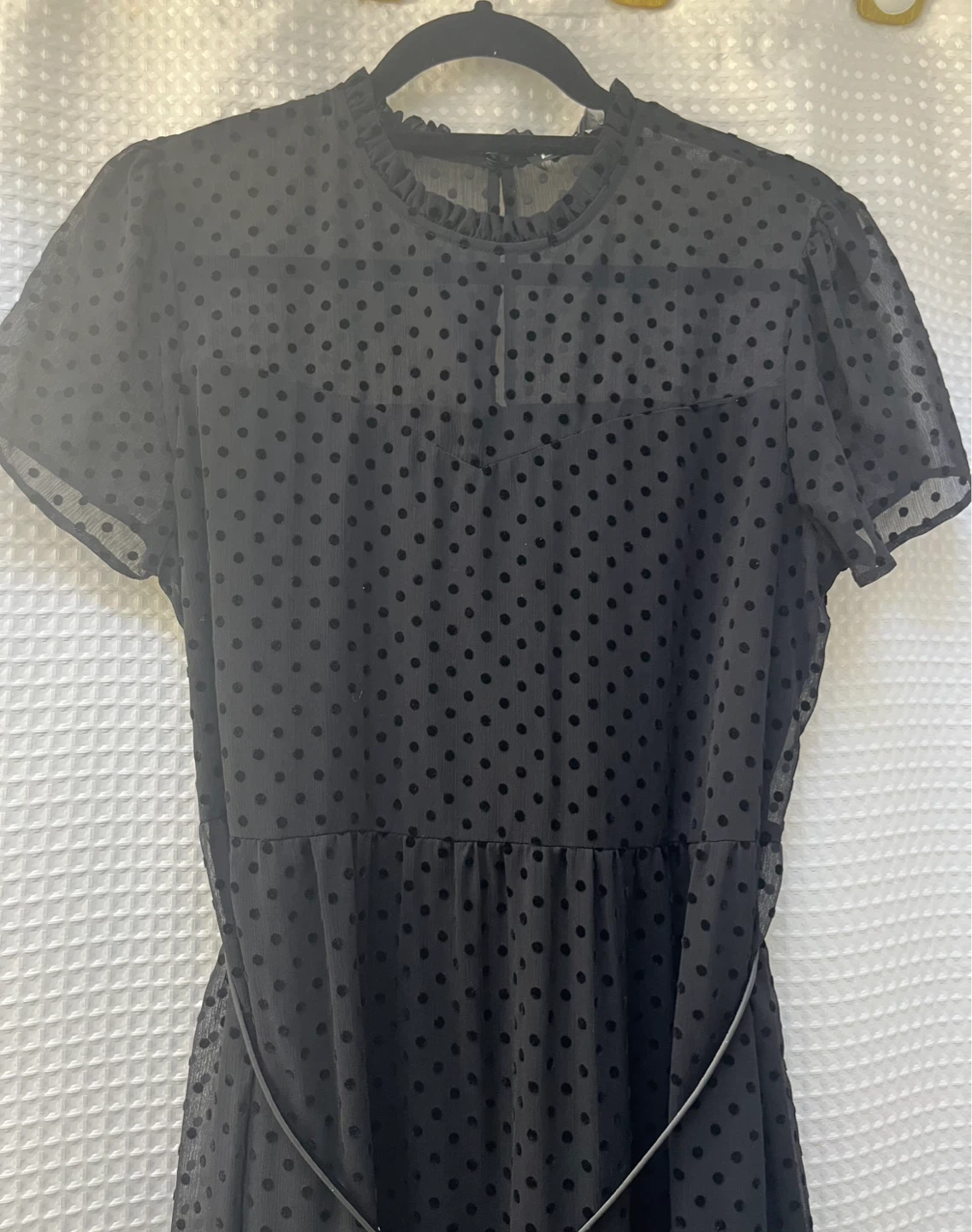 Zara Black polka dot midi dress with belt