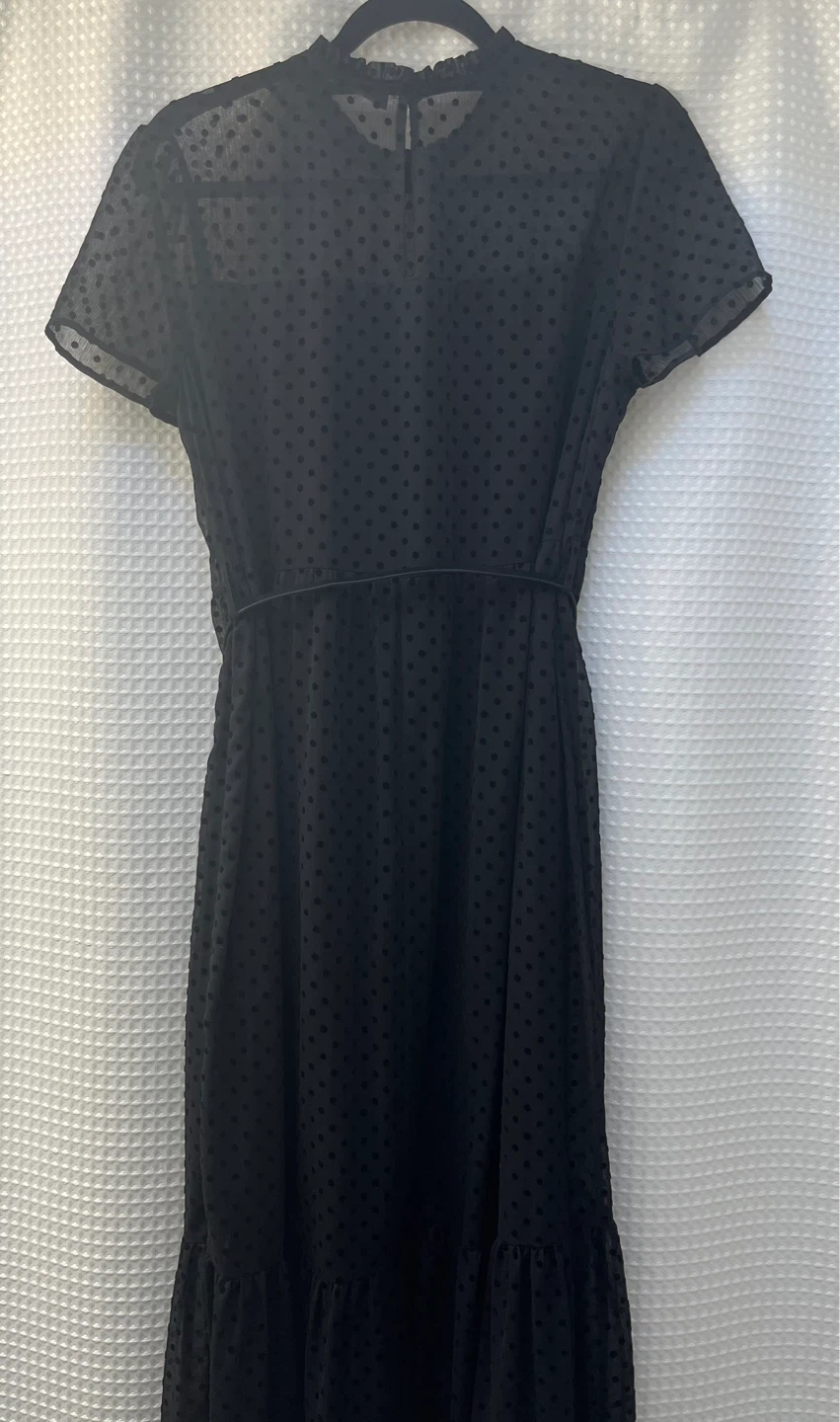 Zara Black polka dot midi dress with belt - photo 2