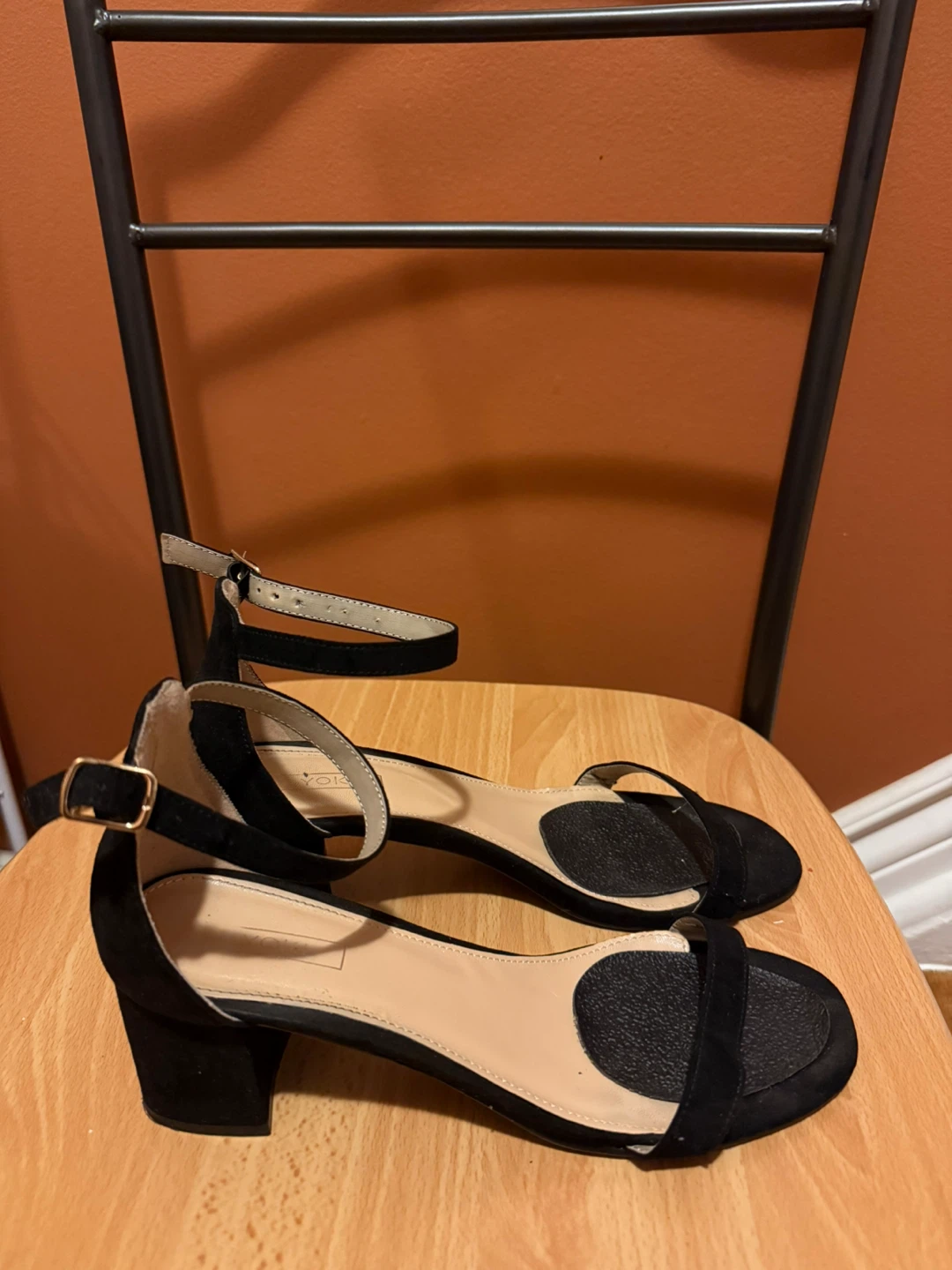 Black Suede Block Heels with Ankle Strap