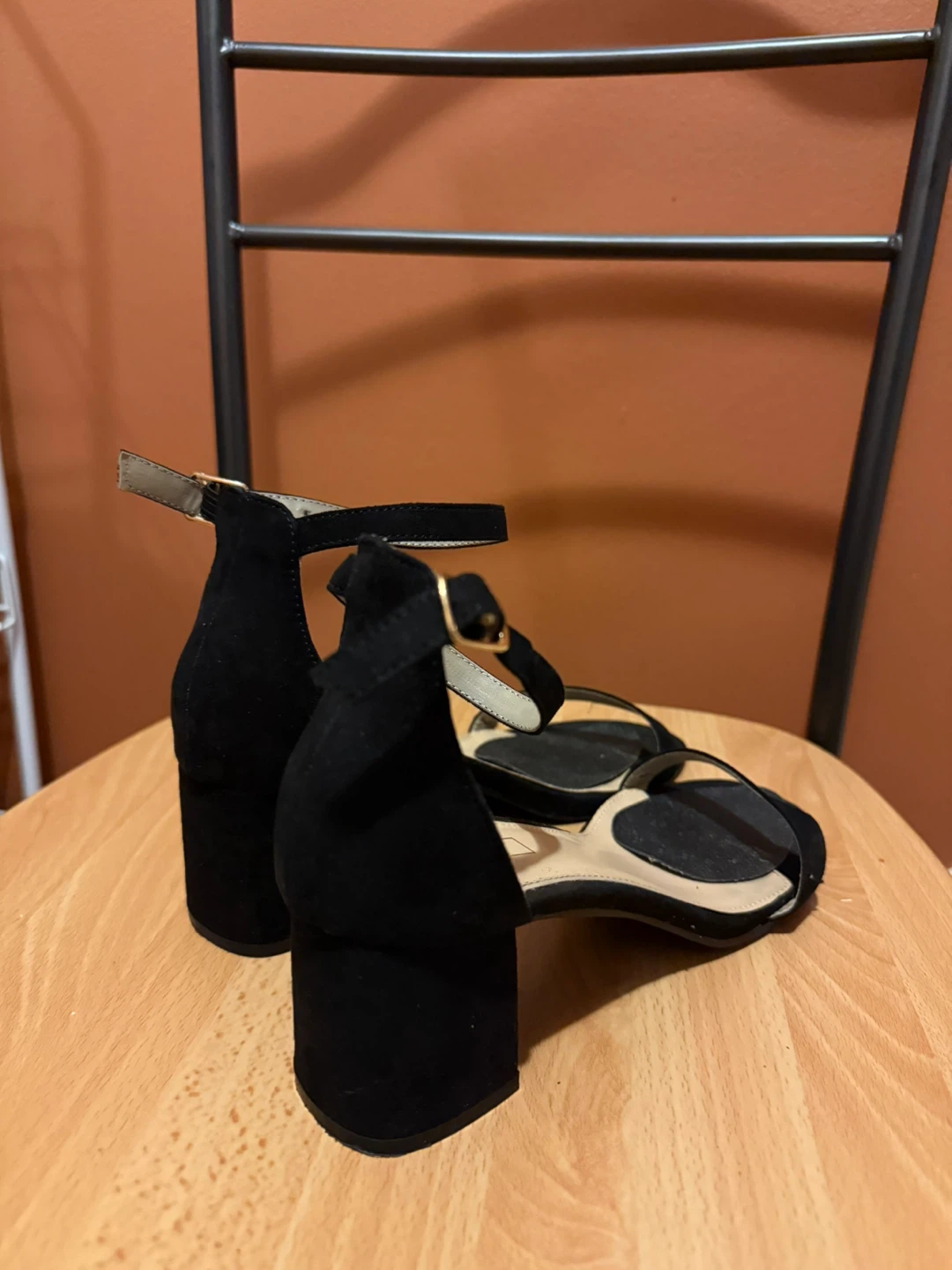 Black Suede Block Heels with Ankle Strap - photo 2