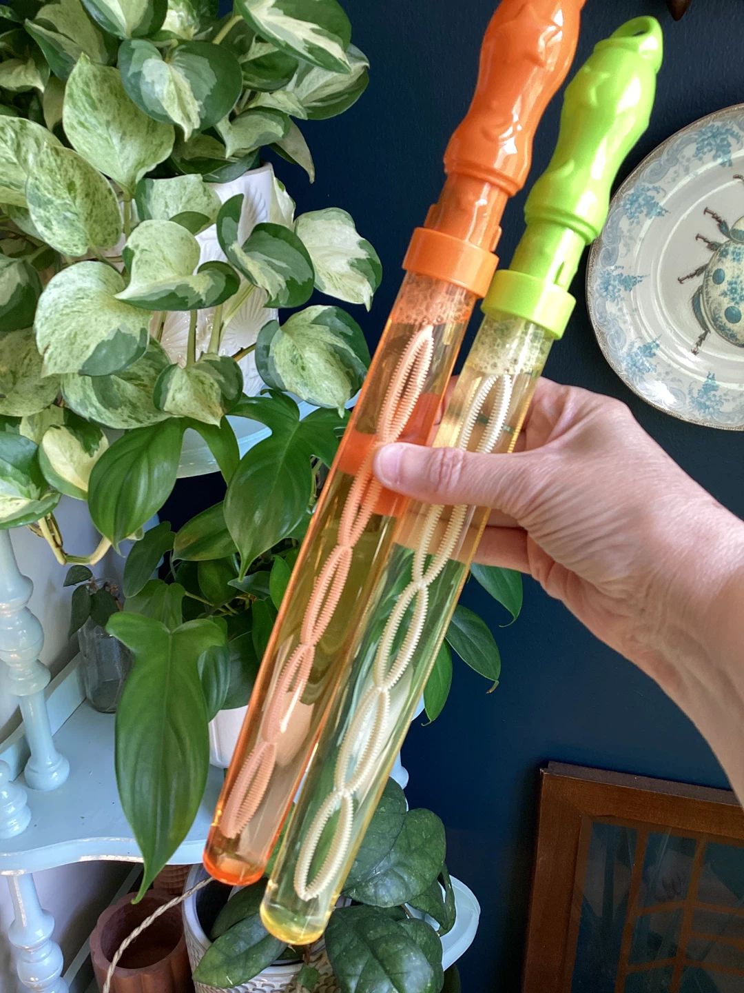 2 Bubble Wands - Orange and Green