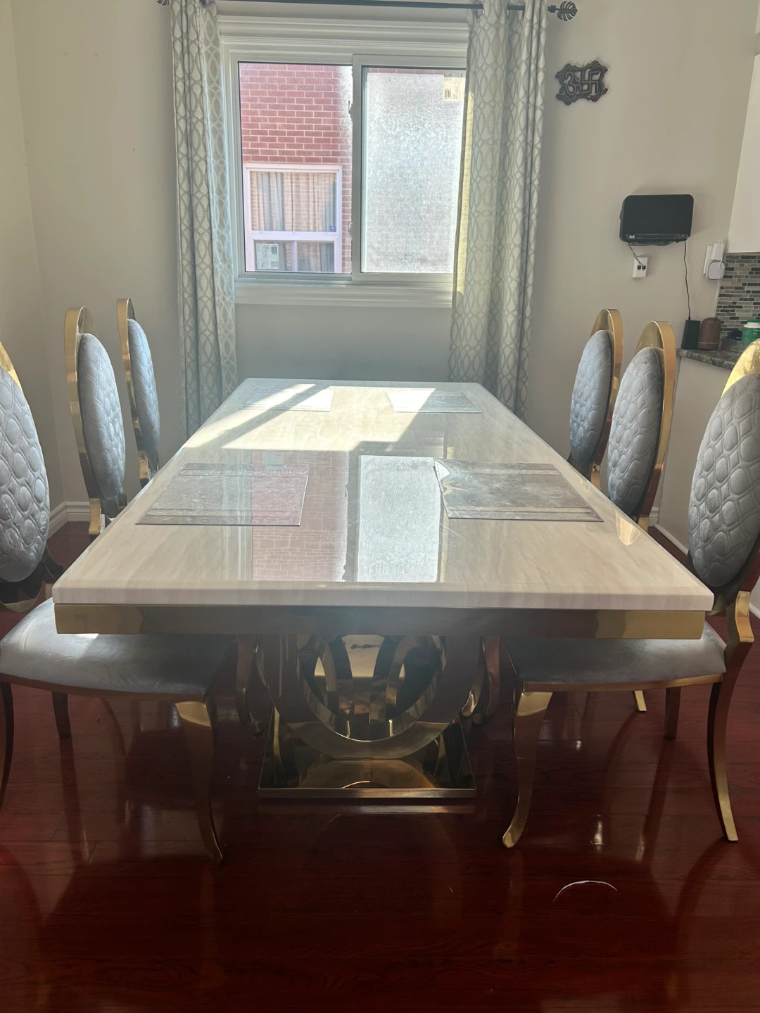 Marble Dining Table with 6 Gold Chairs