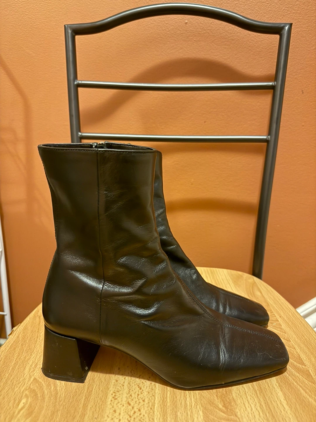 ZARA Black Leather Ankle Boots - Size 39