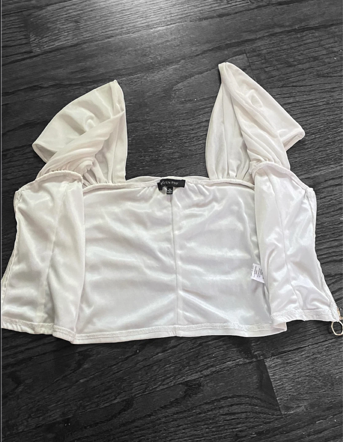 Woven Pink Ruched Crop White Top, Size S/M - photo 2