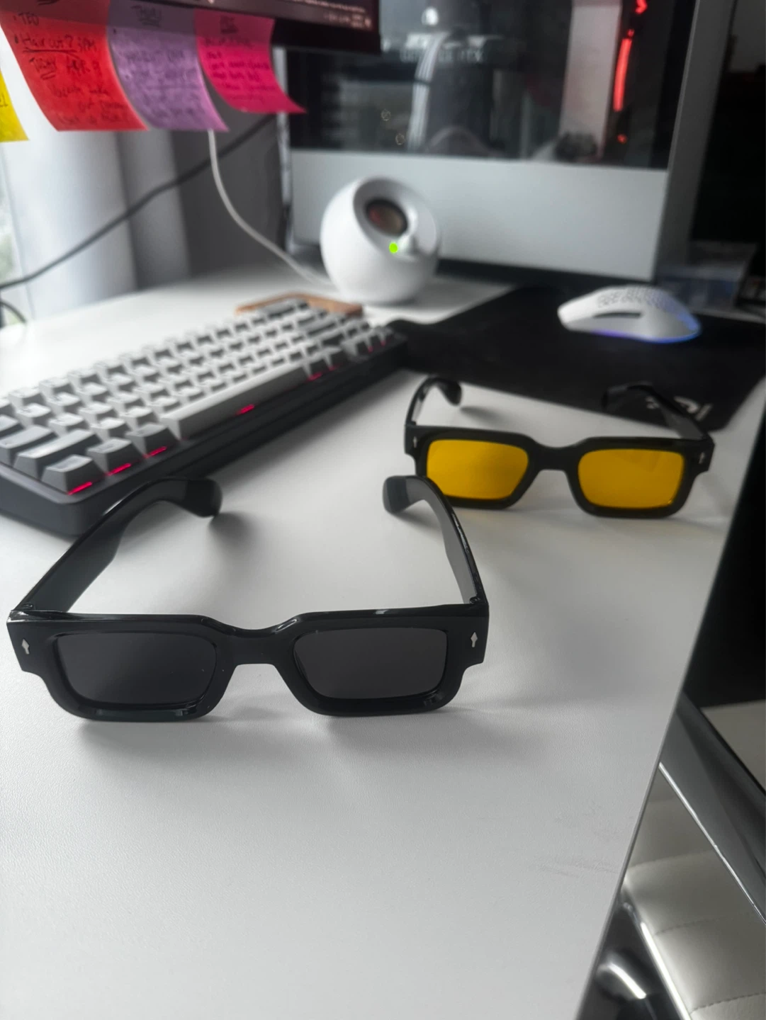 Black Rectangular Sunglasses - Yellow & Grey Lenses - photo 2