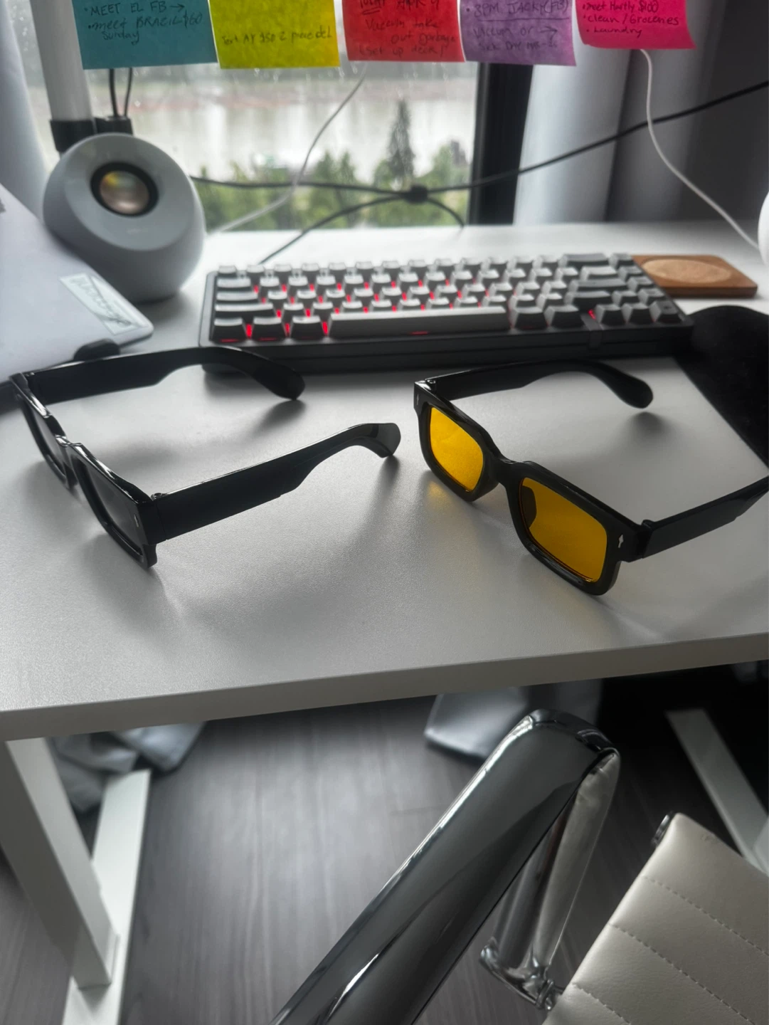 Black Rectangular Sunglasses - Yellow & Grey Lenses - photo 3
