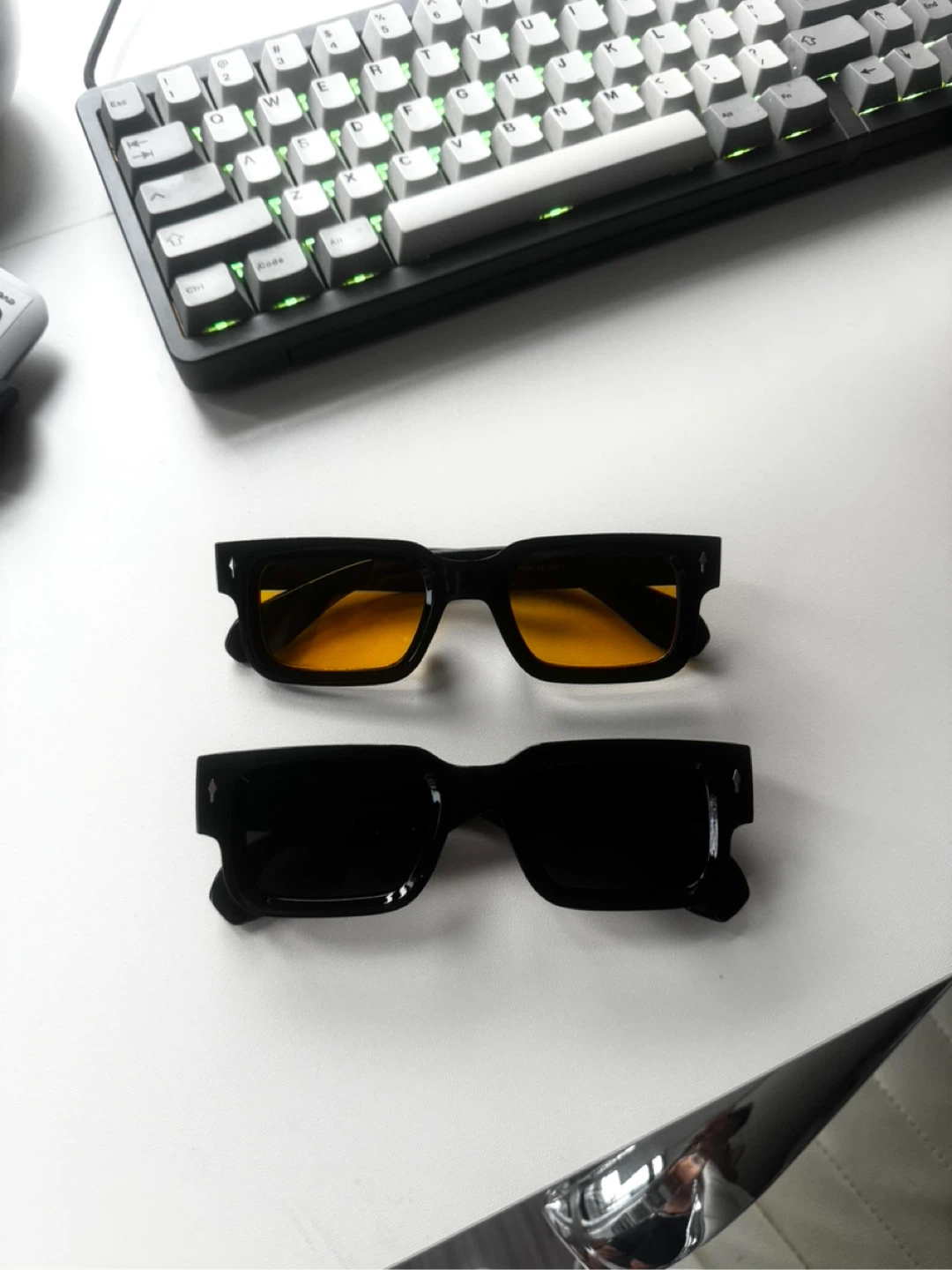 Black Rectangular Sunglasses - Yellow & Grey Lenses