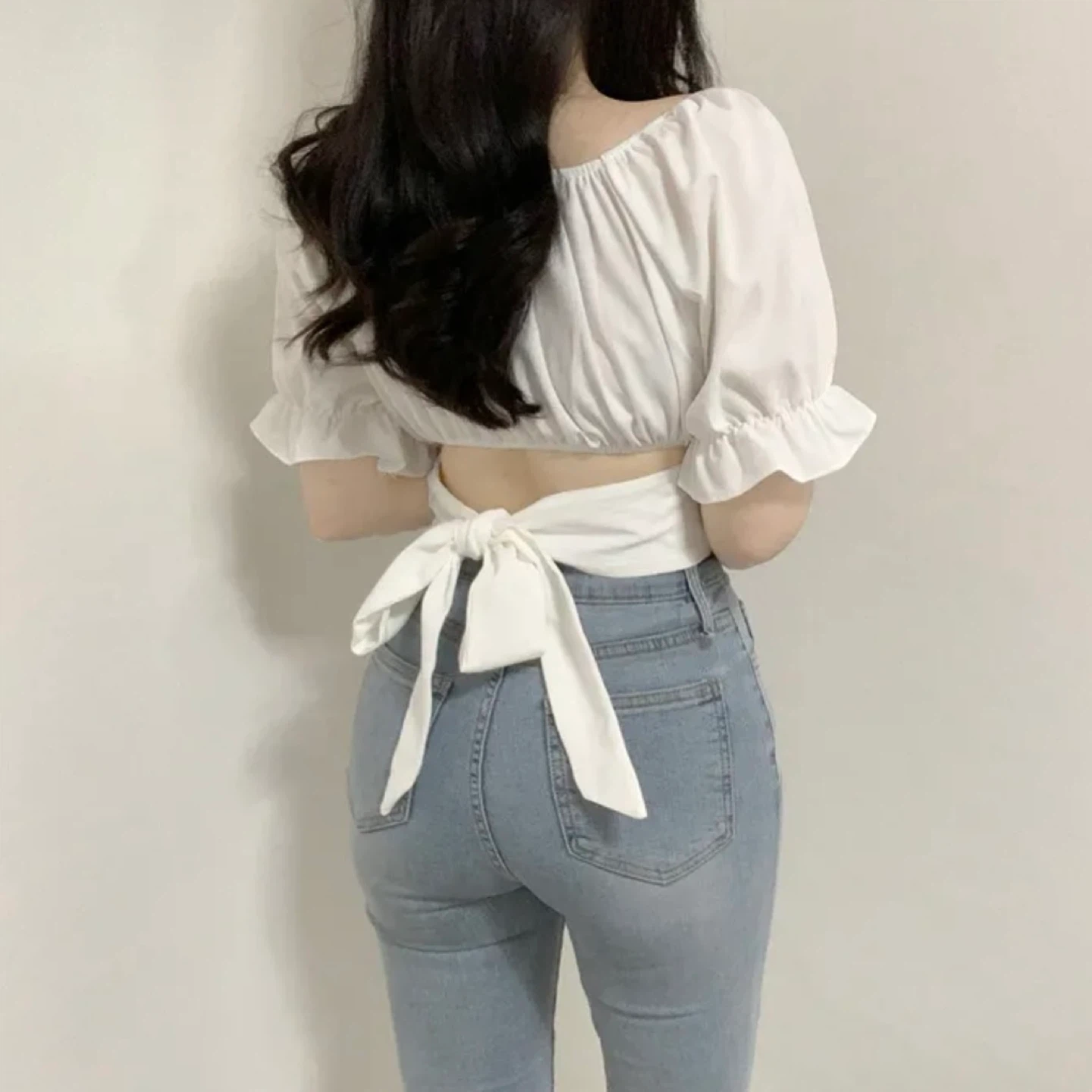 White Puff Sleeve Crop Top - photo 2