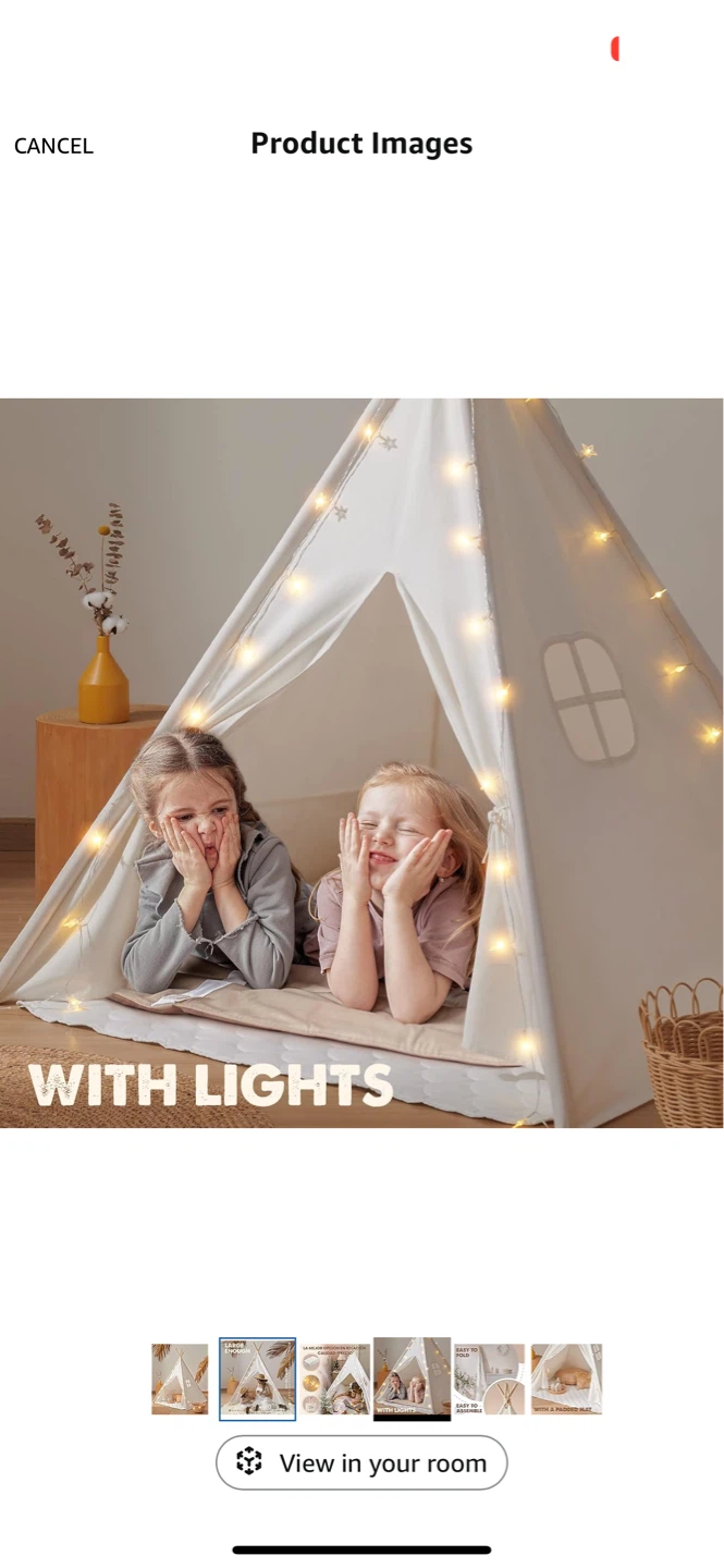 Kids Teepee Tent with Lights and Padded Mat