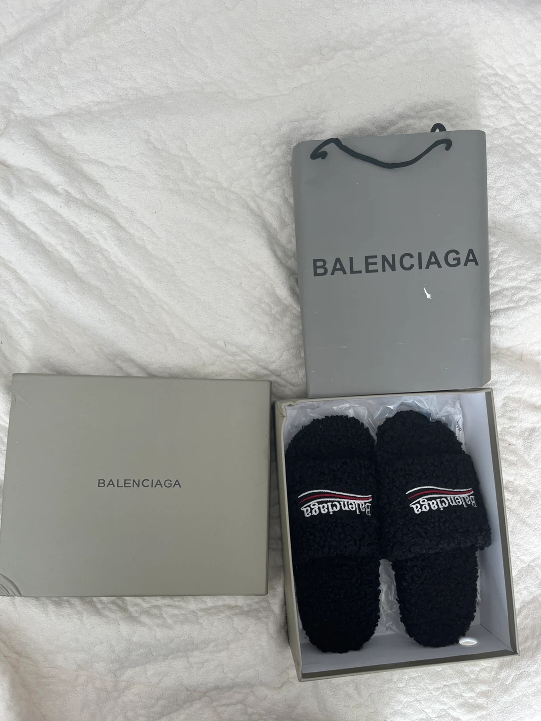 Balenciaga Black Fuzzy Slippers