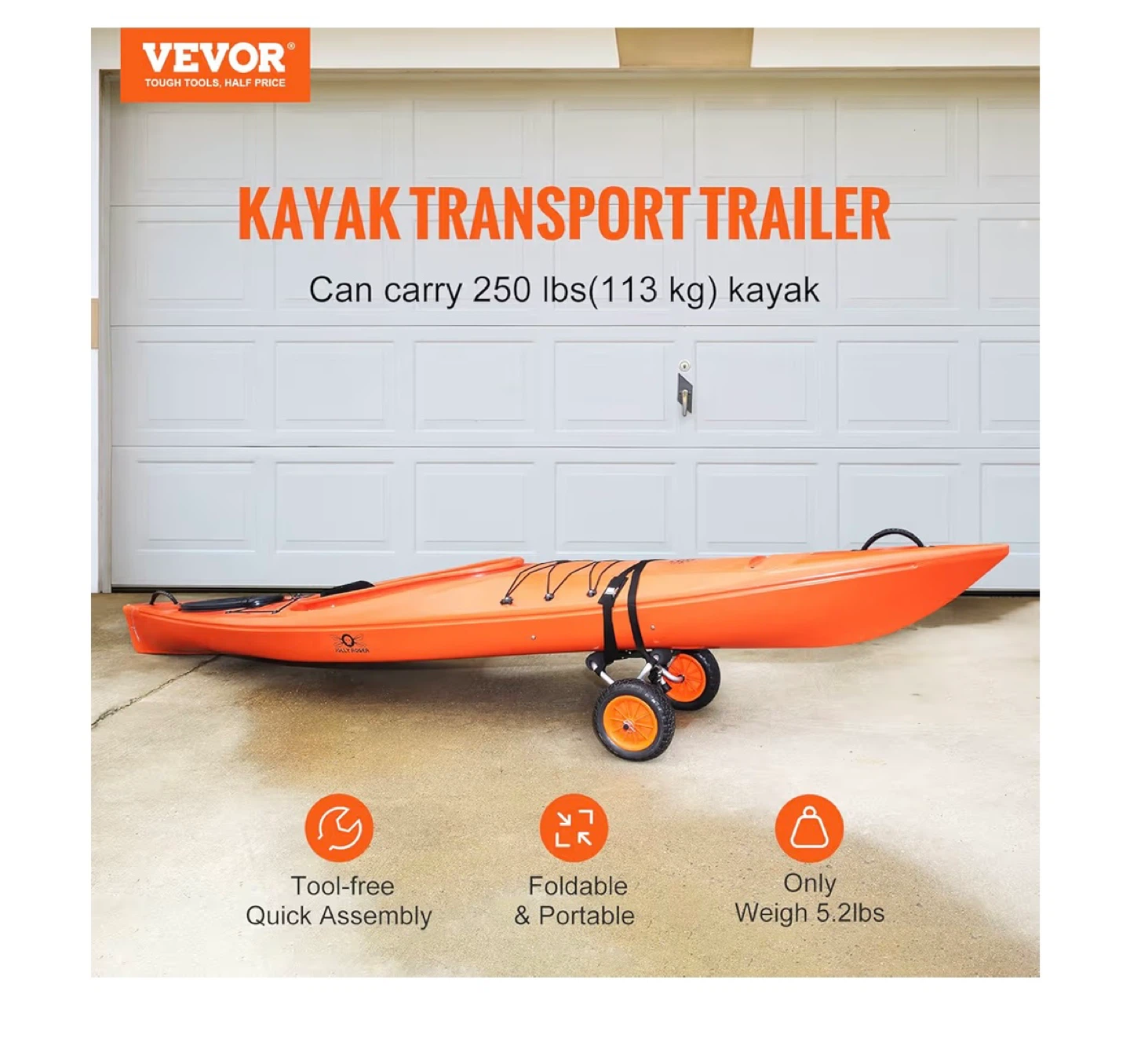 VEVOR Heavy Duty Kayak Cart Trolley 250lbs