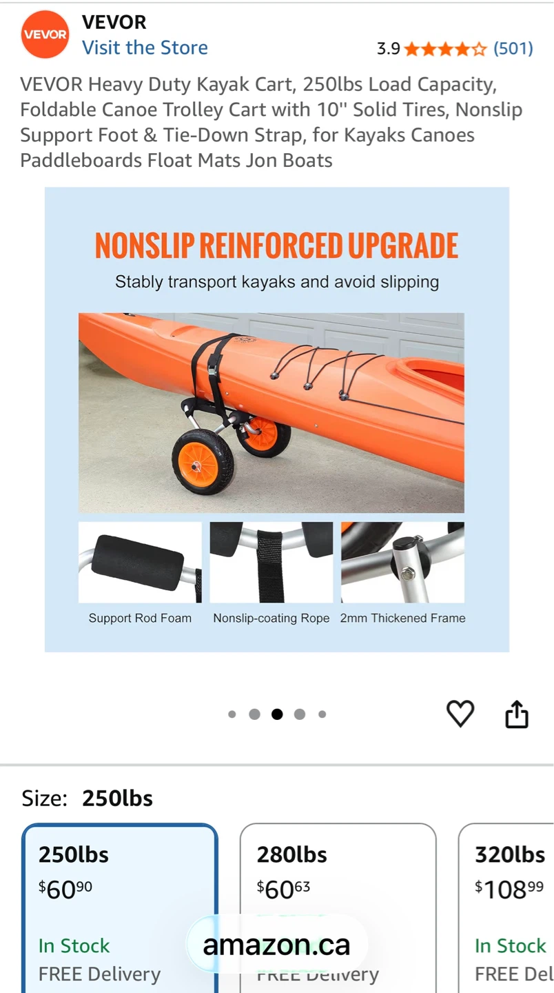 VEVOR Heavy Duty Kayak Cart Trolley 250lbs - photo 3