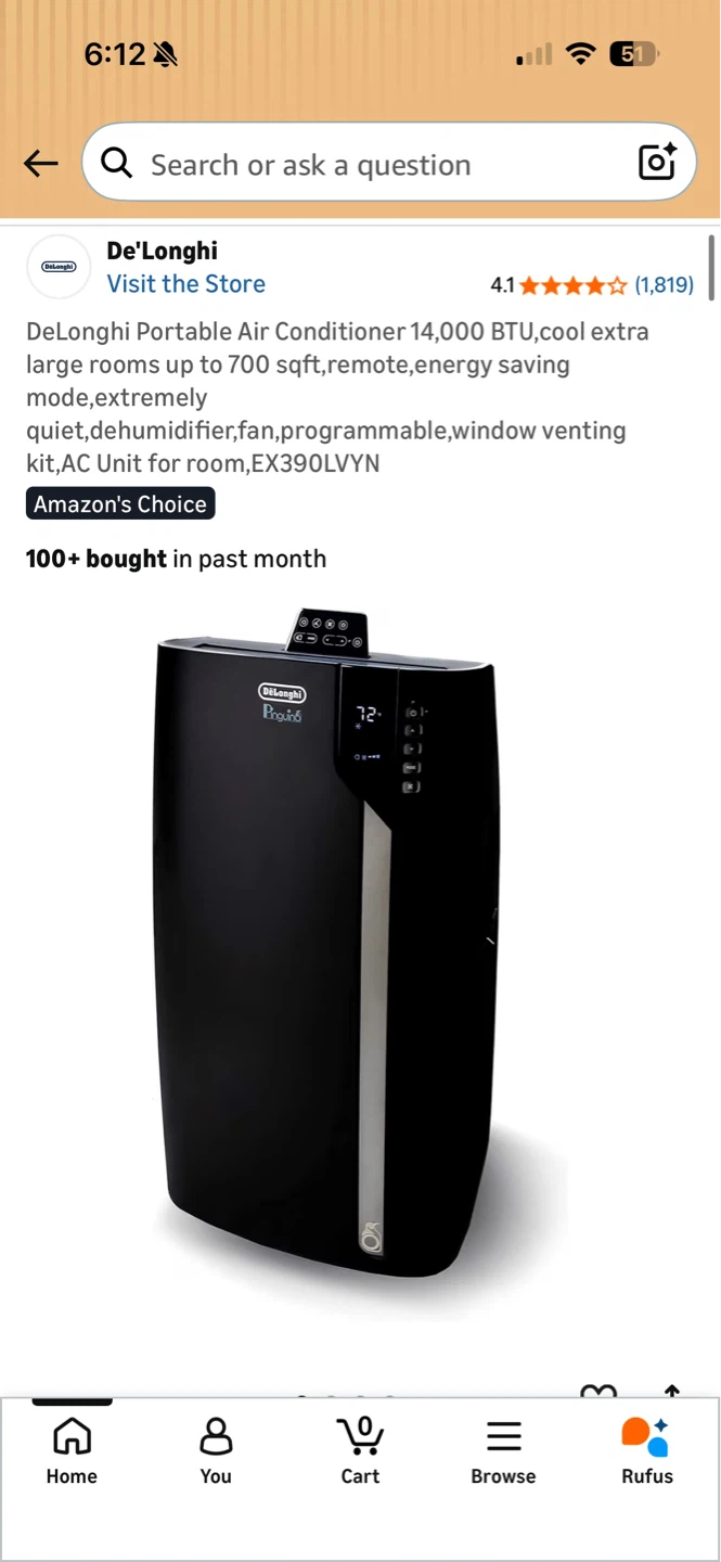 De'Longhi Portable Air Conditioner 14,000 BTU - White