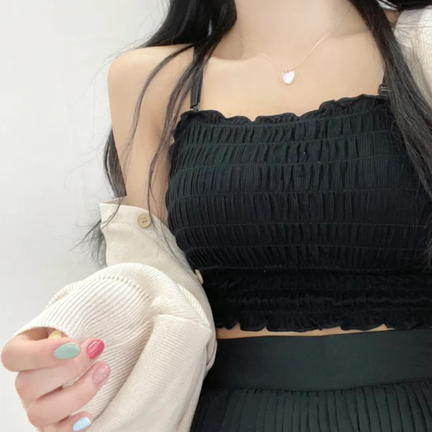 Black Smocked Cami Crop Top