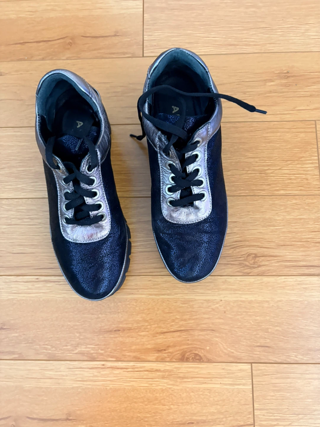 Leathered Black & Silver Platform Sneakers