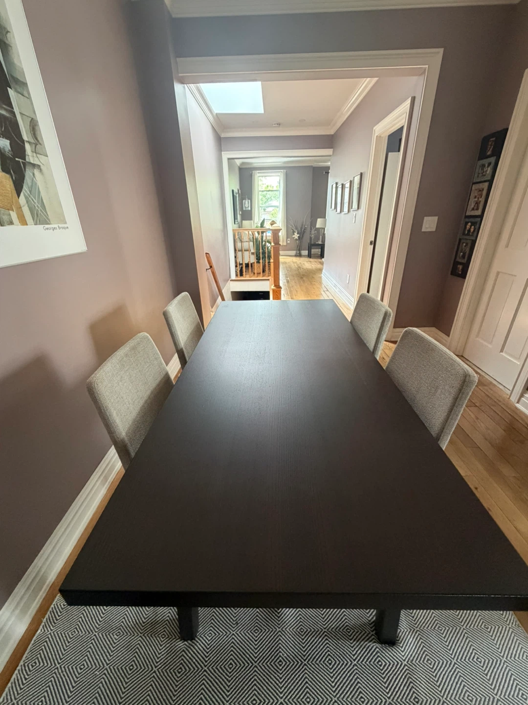Dark Wood Dining Table with 4 Upholstered Chairs