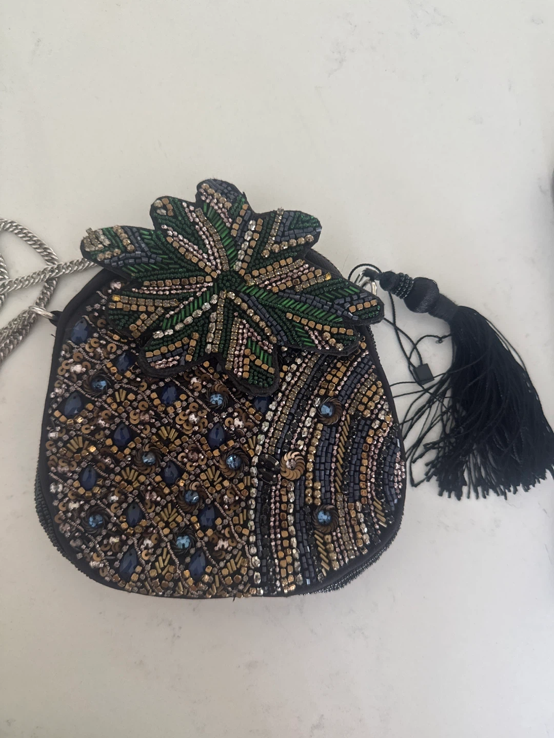 Beaded Pineapple Coin Purse with Tassel and Chain