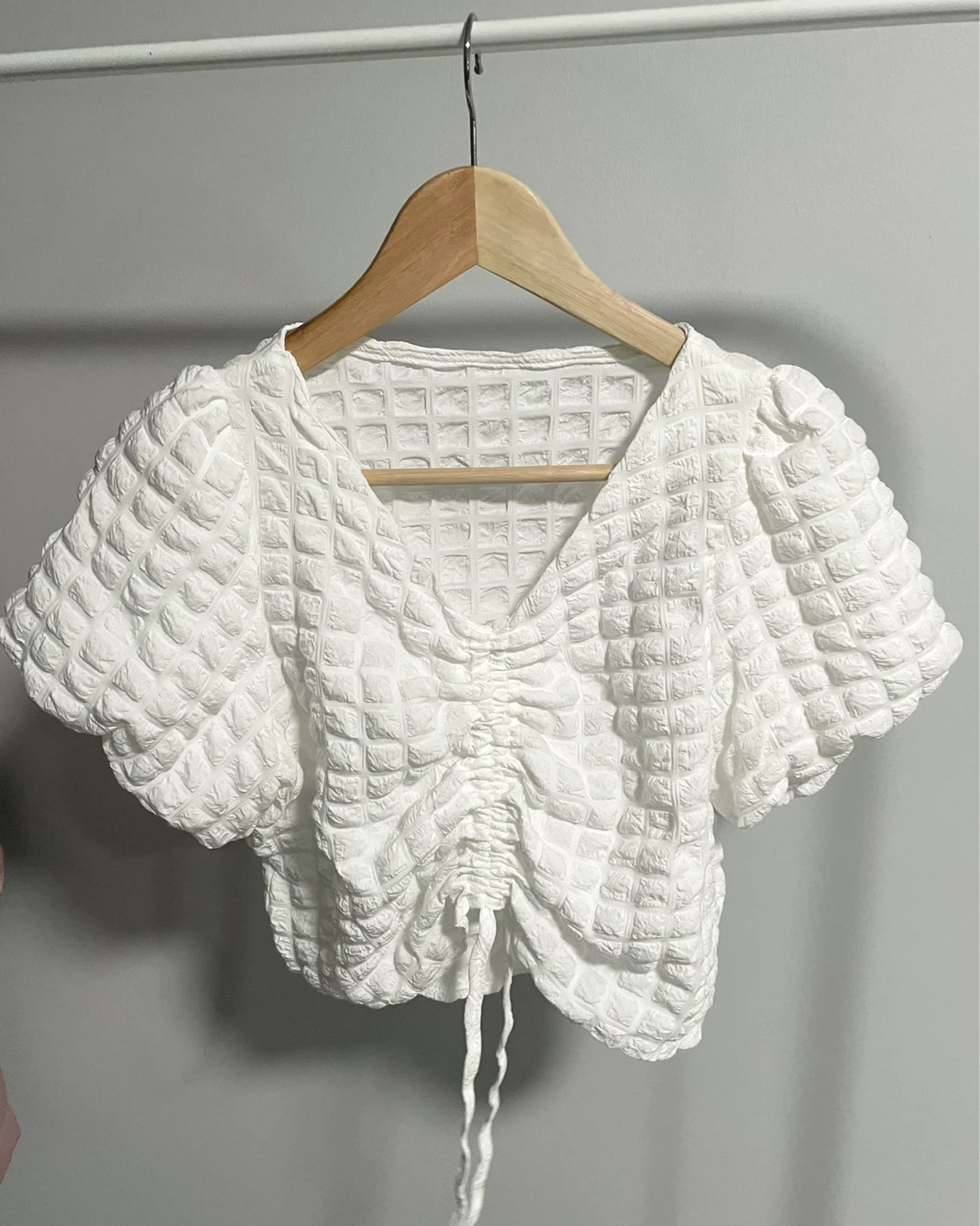 White Textured Puff Sleeve Top