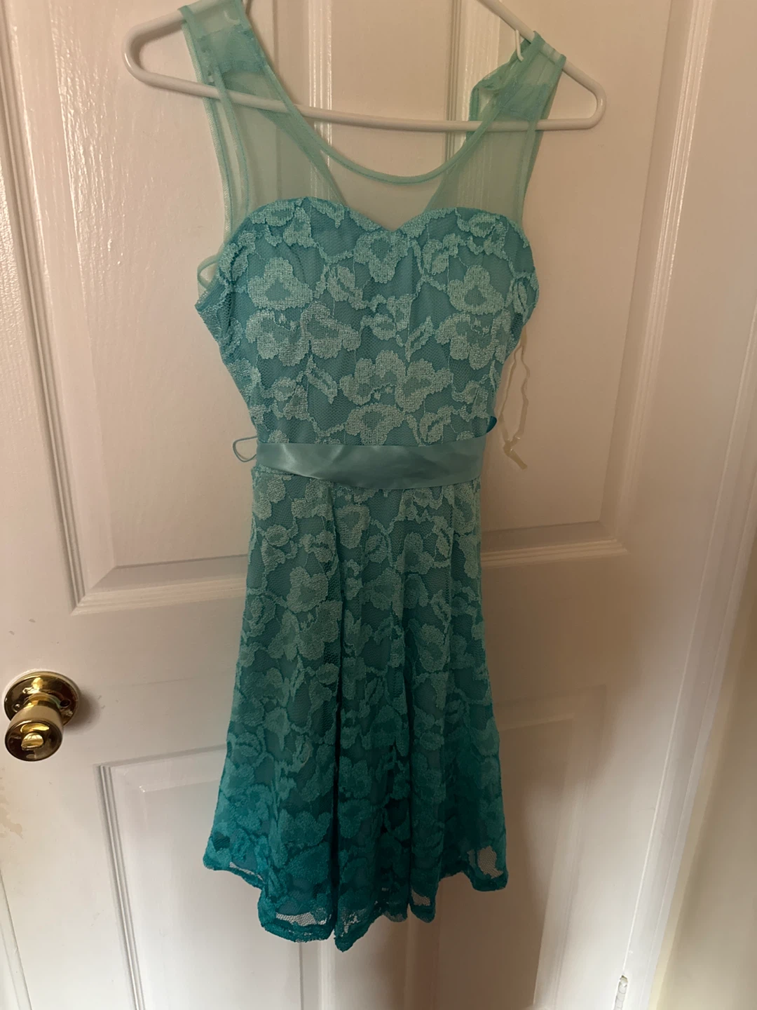 Teal Lace Dress with Sash