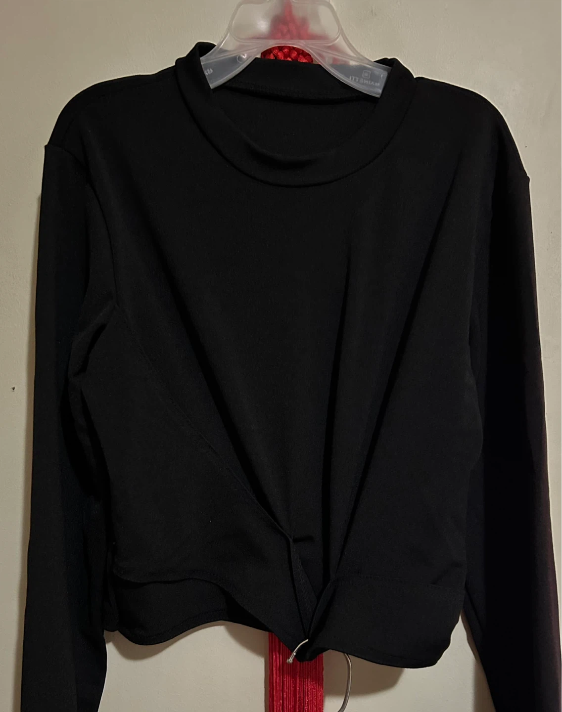 Black Long Sleeve Cropped Top and Striped Midi Skirt Set - photo 2