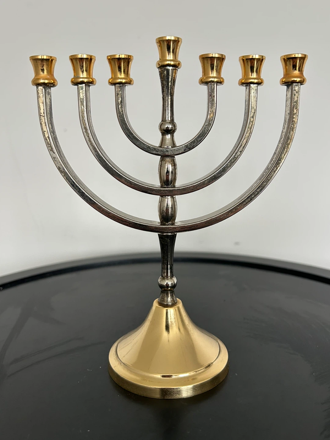 Vintage 7-Branch Brass & Silver-Tone Menorah