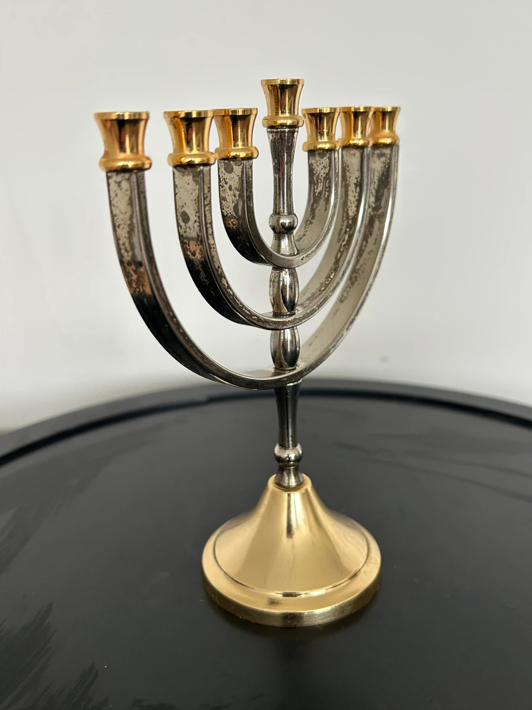 Vintage 7-Branch Brass & Silver-Tone Menorah - photo 5