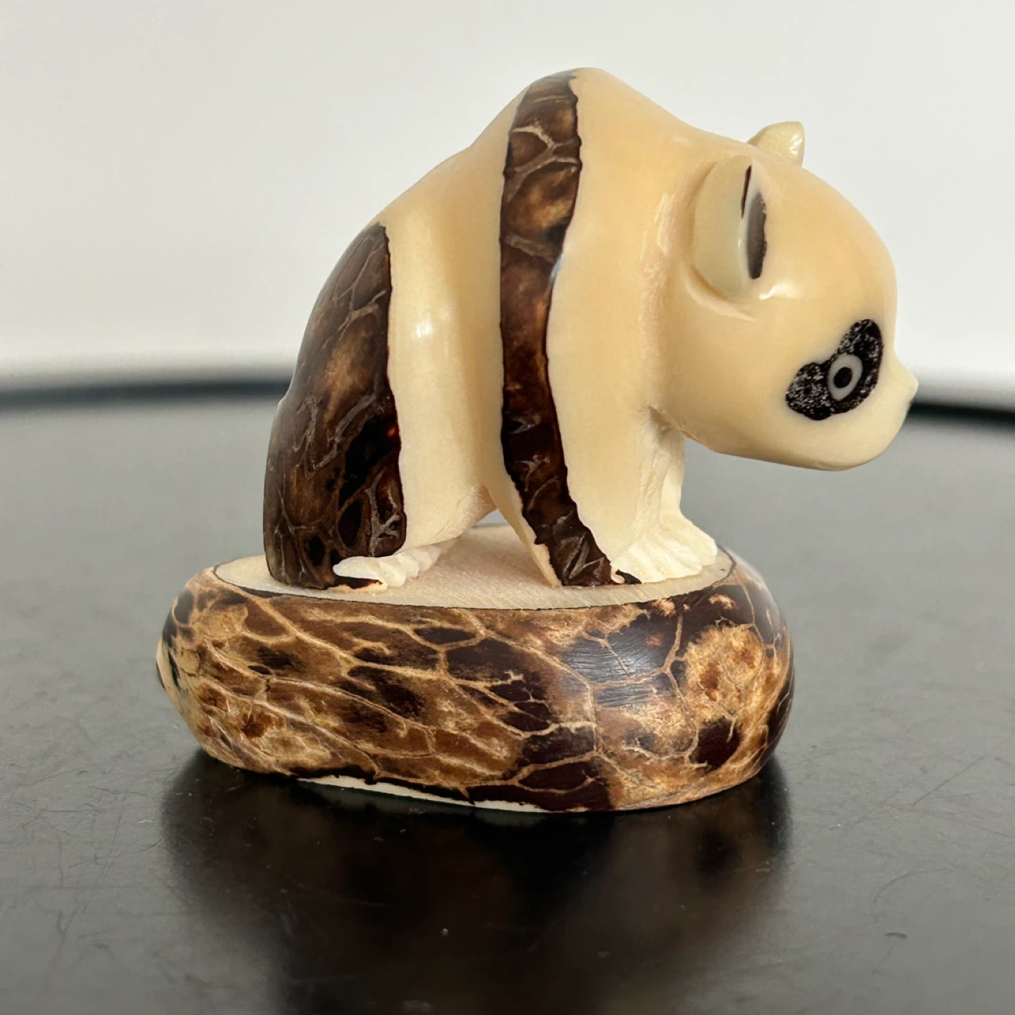 Vintage Tagua Nut Hand-Carved Miniature Panda Figurine