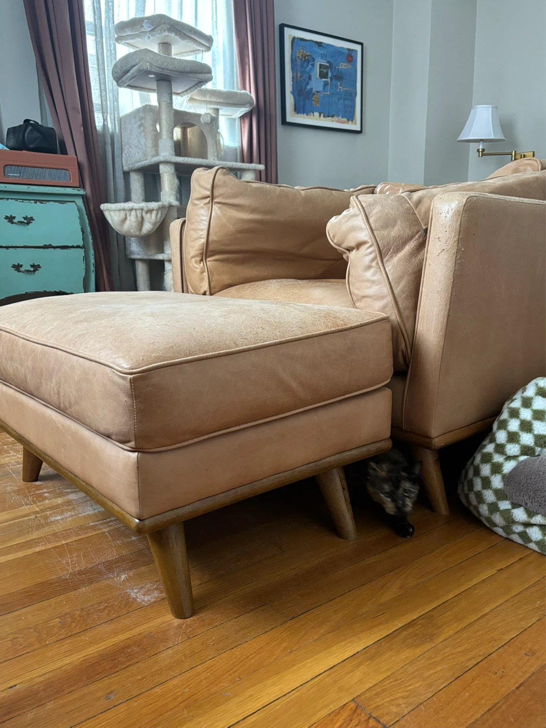 West elm Leather Armchair with Ottoman