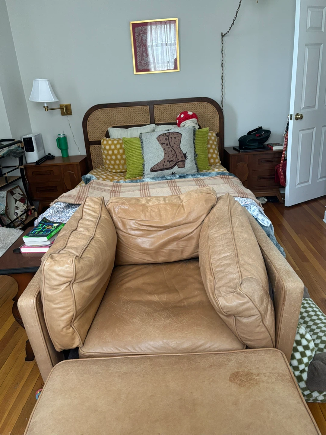 West elm Leather Armchair with Ottoman - photo 3