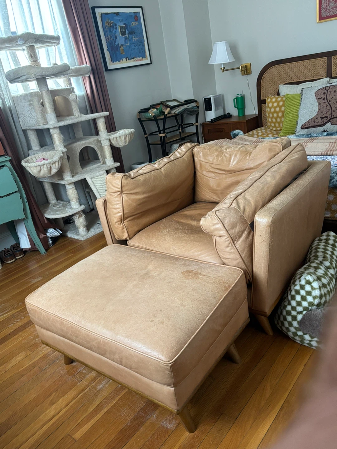 West elm Leather Armchair with Ottoman - photo 2