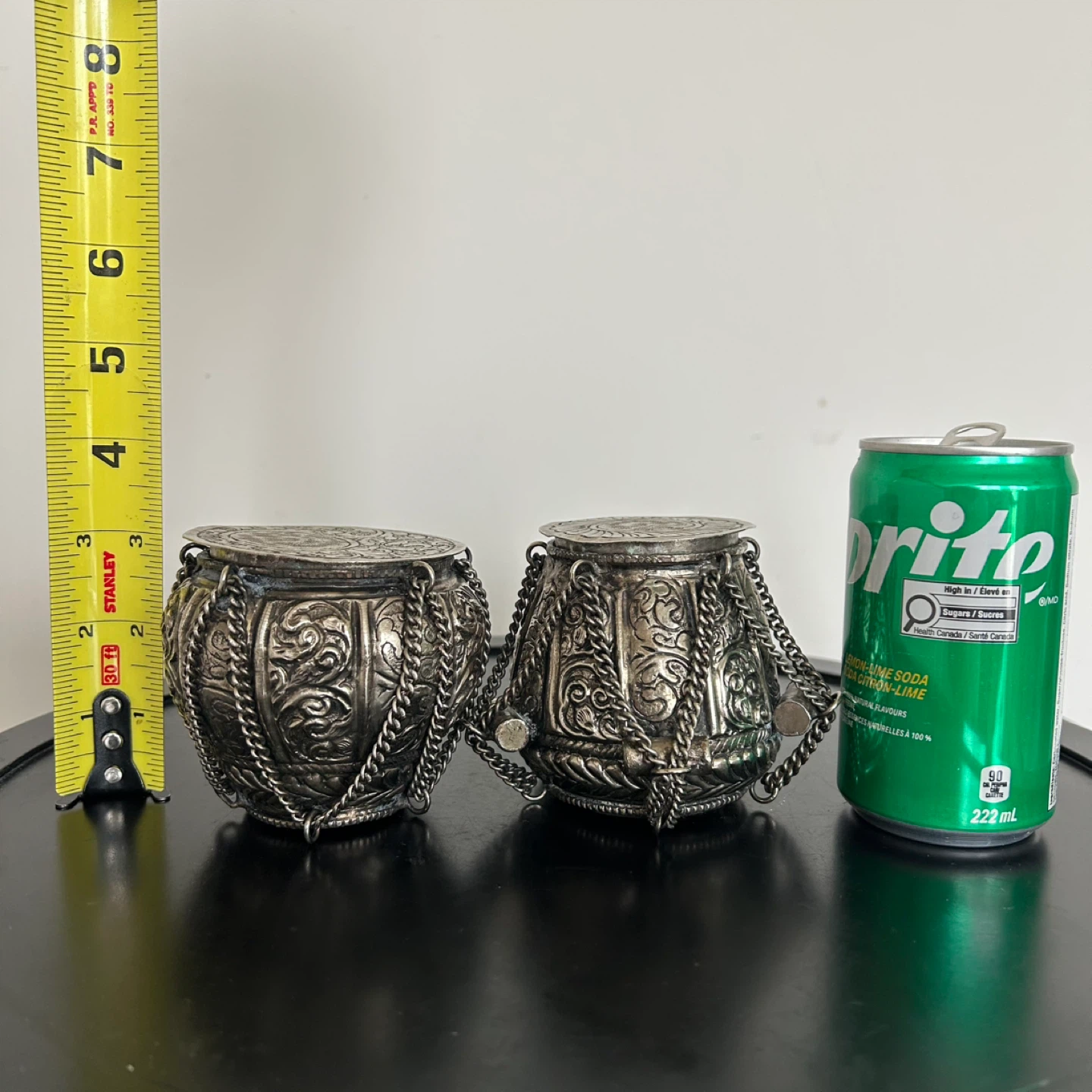 Pair of Vintage Southeast Asian Repoussé Silver-Tone Pots - photo 2