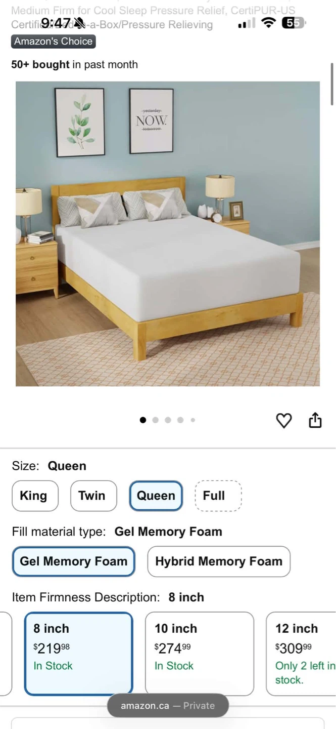 Queen Gel Memory Foam Mattress - 8 inch
