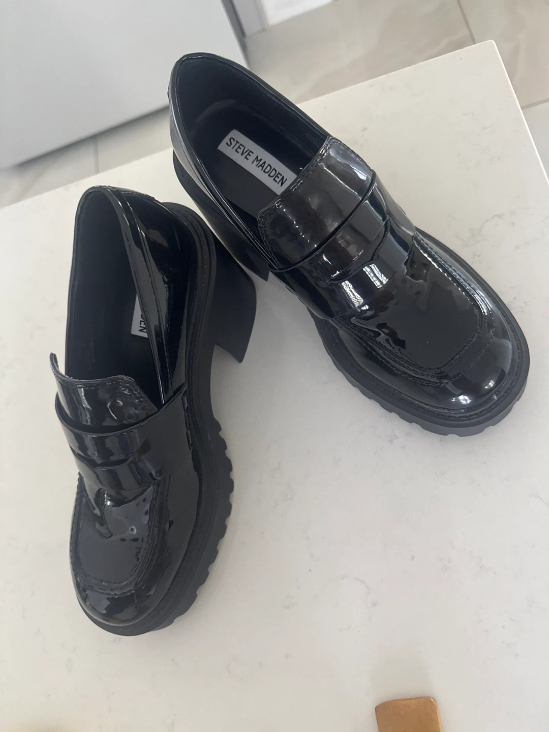 Steve Madden Black Patent Loafer Platform Shoes